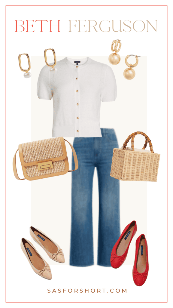 wide jeans and fitted cardigan outfit